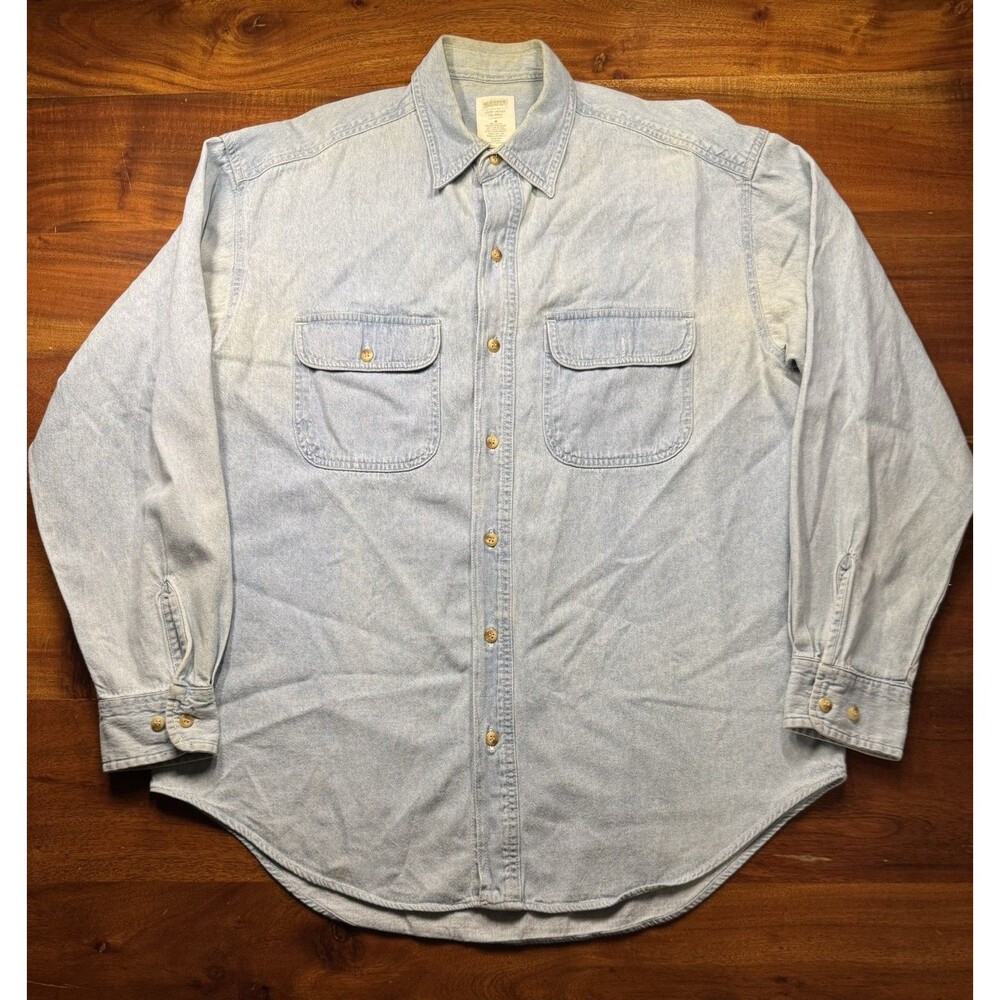 VTG Old Navy Denim Shirt Mens Medium Blue Long Sleeve Button Up Cotton Workwear
